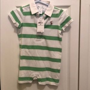 Ralph Lauren White and green stripe short onesie